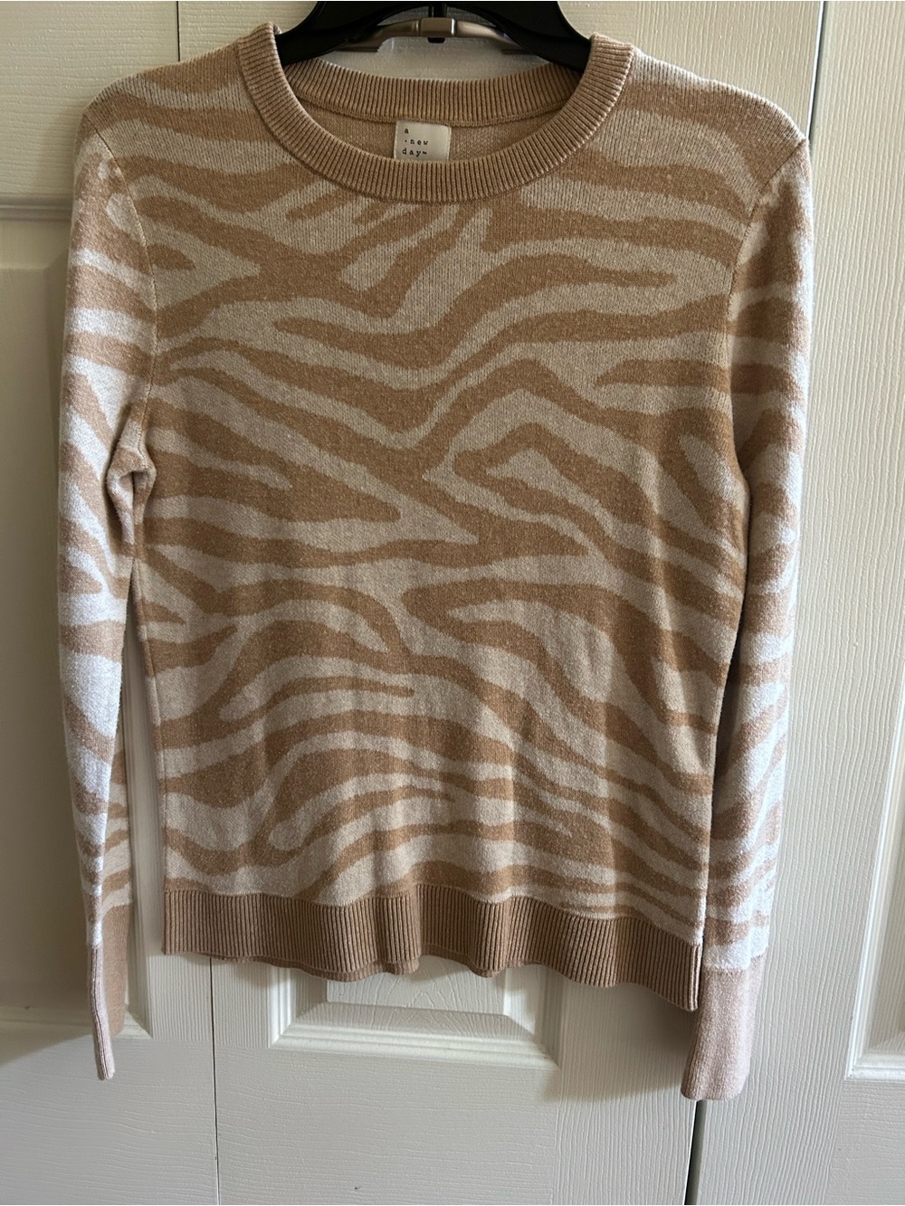 a new day Tan and Cream Animal-Print Crewneck Sweater